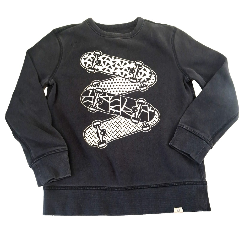 GAP Kids Graphic Skater Sweatshirt Pullover Long Sleeve Crewneck‎ Black White